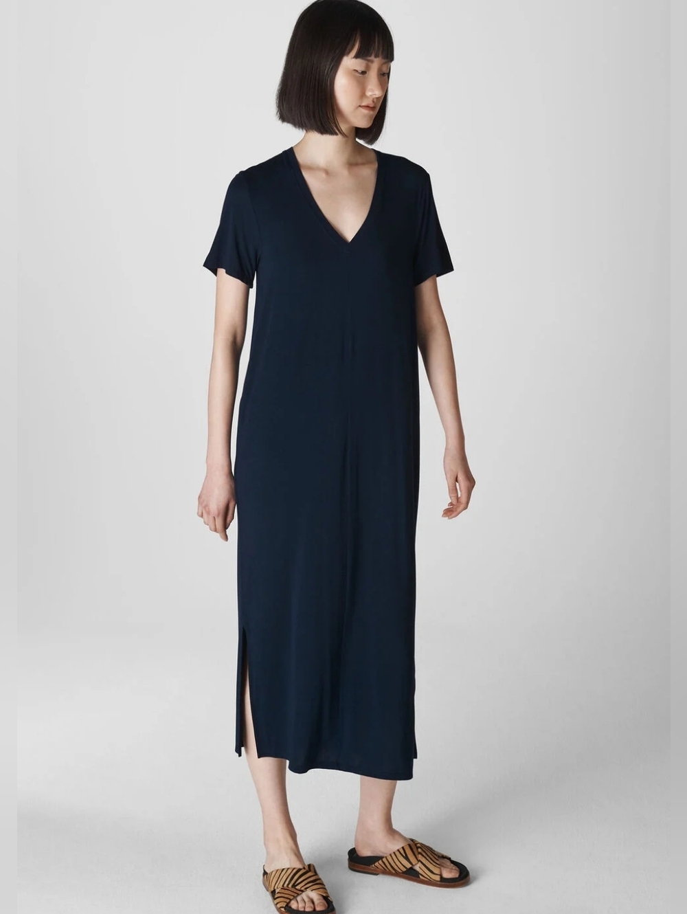 Whistles Navy Longline Jersey Dress